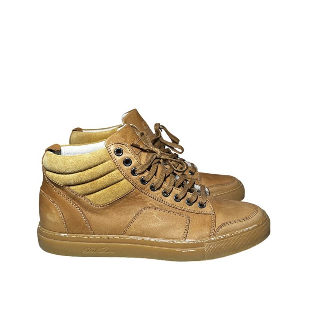 DEL TORO Men's Camel Brown Leather High Top Lace Up Trainers Sneakers Size 9